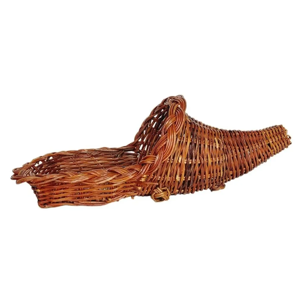 Vintage Horn Of Plenty Cornucopia Bohemian Woven Wicker Boho Basket Wall Vase